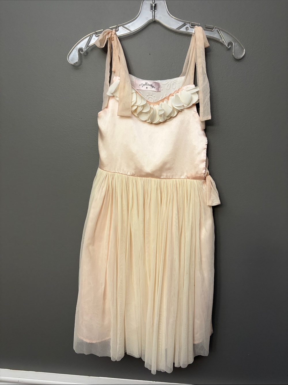 Dollcake Peach & Ivory Tulle Party Dress with Floral Trim - Size 8